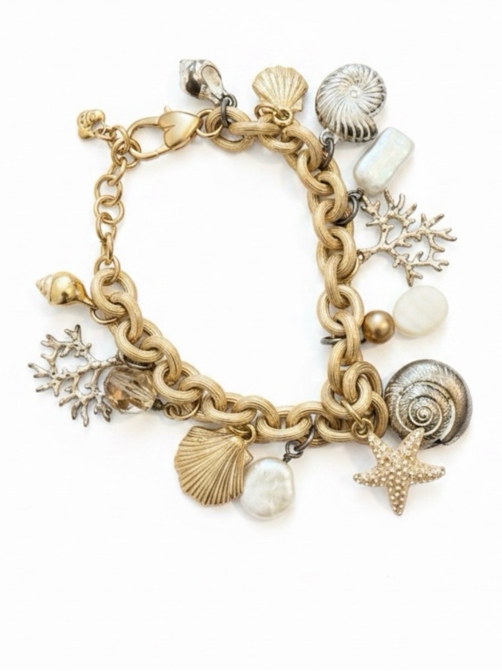 Betsey Johnson Gold and Silver Ocean Charm Bracelet with Pearl Accents